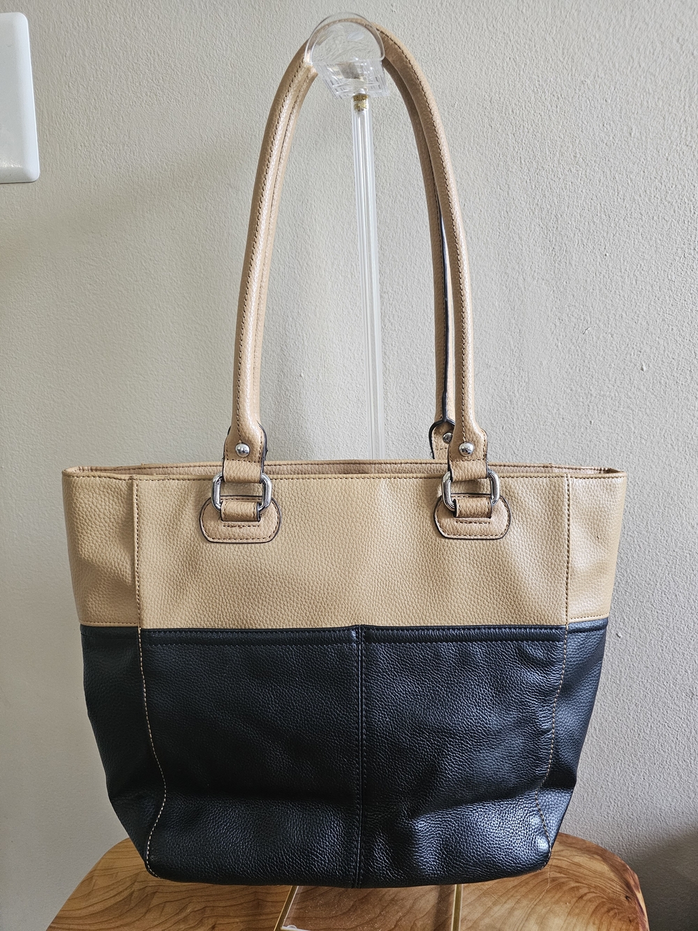 Two-Tone Black and Tan Everyday Tote - Picture 7 of 8